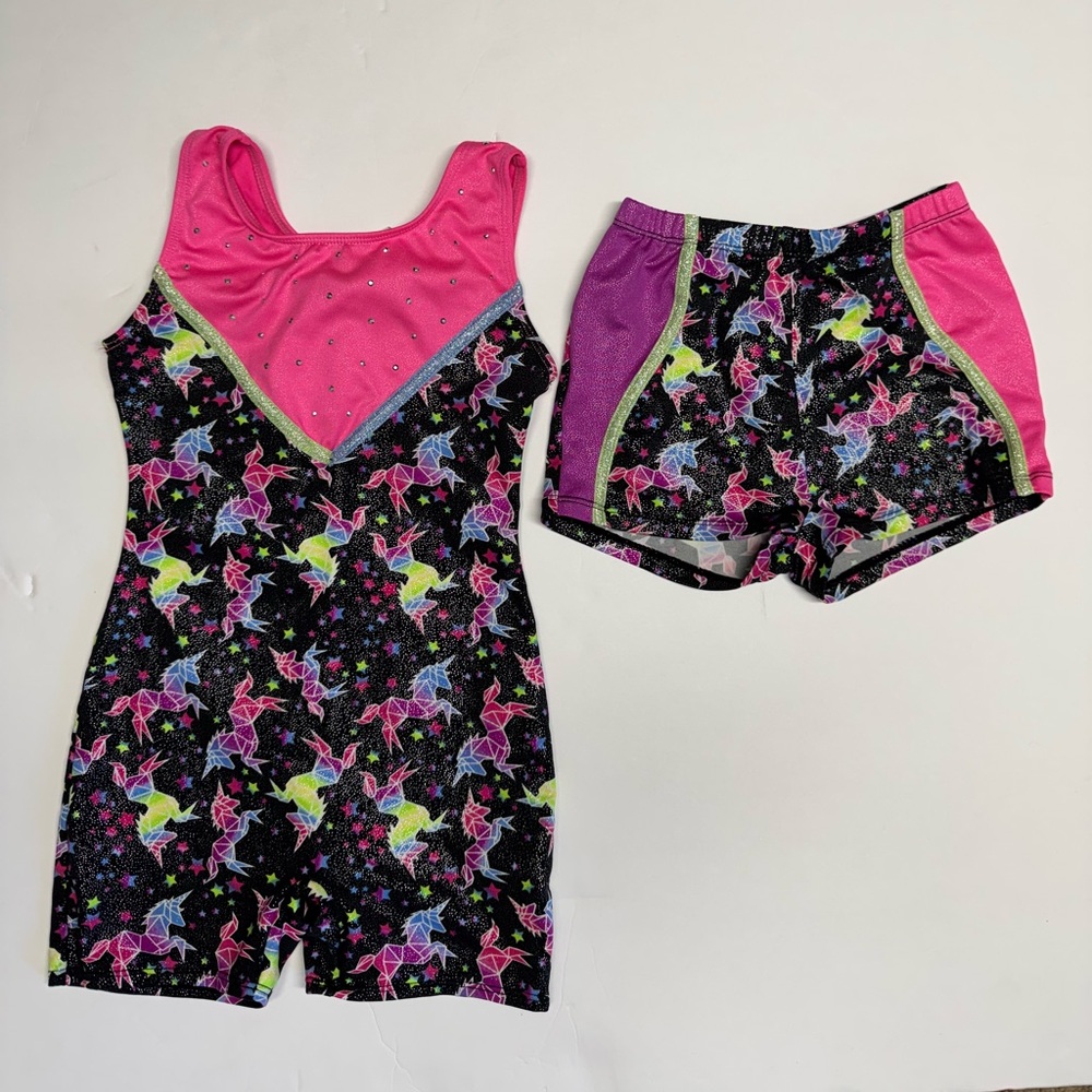 Magical Unicorn Kids Dance Costume Set - Pink & Black